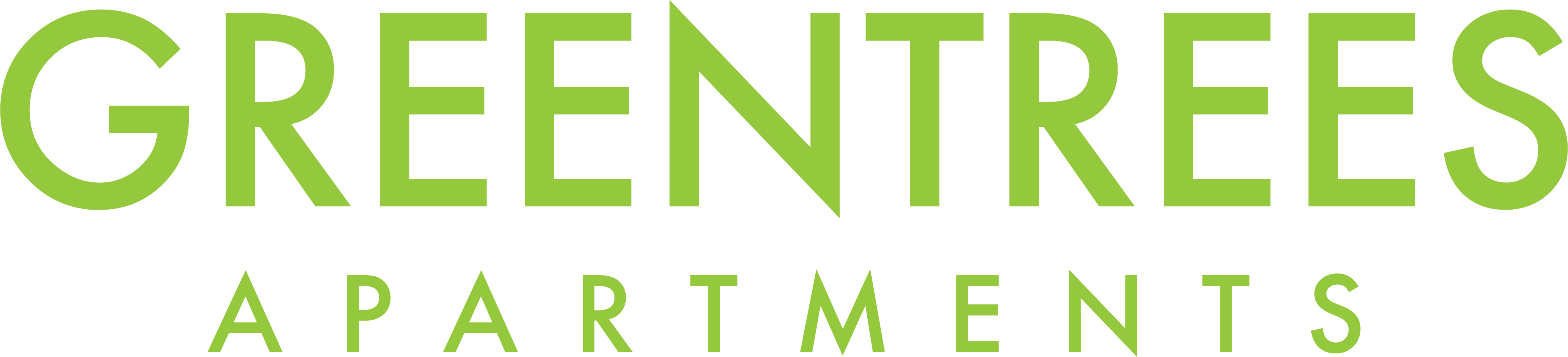 The image is about green trees apartments.